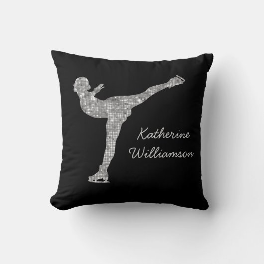 姿カスタムスケートで滑る氷スケートで滑る銀きらめく クッション (正面)