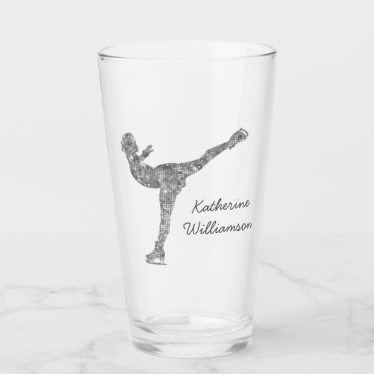 姿カスタムスケートで滑る氷スケートで滑る銀きらめく タンブラーグラス (正面)