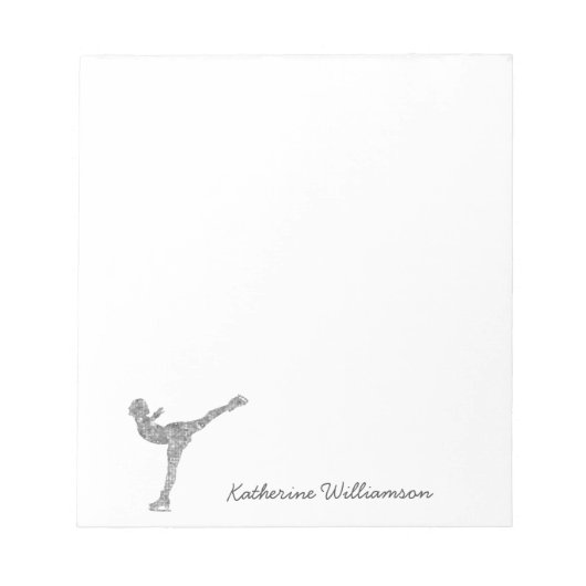 姿カスタムスケートで滑る氷スケートで滑る銀きらめく ノートパッド (正面)