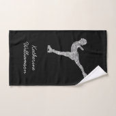 姿カスタムスケートで滑る氷スケートで滑る銀きらめく ハンドタオル (ハンドタオル)