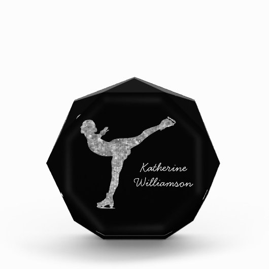 姿カスタムスケートで滑る氷スケートで滑る銀きらめく フォトブロック (正面)