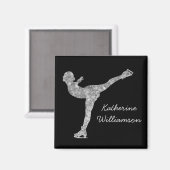 姿カスタムスケートで滑る氷スケートで滑る銀きらめく マグネット (正面/裏面)