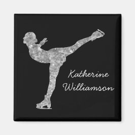 姿カスタムスケートで滑る氷スケートで滑る銀きらめく マグネット