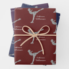 姿カスタムスケートで滑る氷スケートで滑る銀きらめく ラッピングペーパーシート