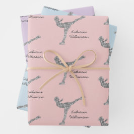 姿カスタムスケートで滑る氷スケートで滑る銀きらめく ラッピングペーパーシート