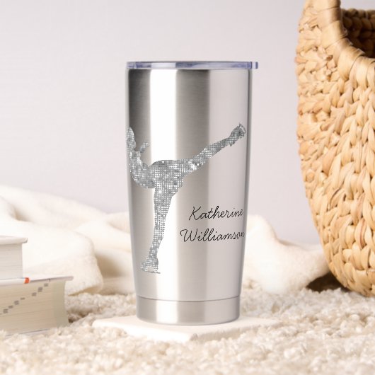 姿カスタムスケートで滑る氷スケートで滑る銀きらめく 保温保冷タンブラー (リビング)