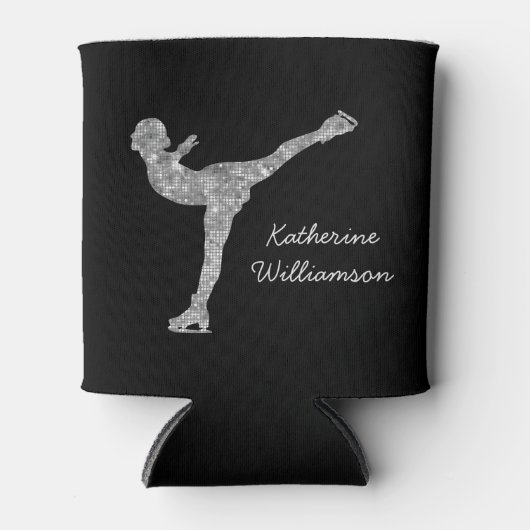 姿カスタムスケートで滑る氷スケートで滑る銀きらめく 缶クーラー (正面)