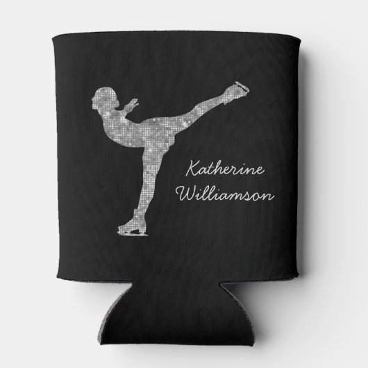 姿カスタムスケートで滑る氷スケートで滑る銀きらめく 缶クーラー (裏面)