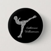 姿カスタムスケートで滑る氷スケートで滑る銀きらめく 缶バッジ (正面)