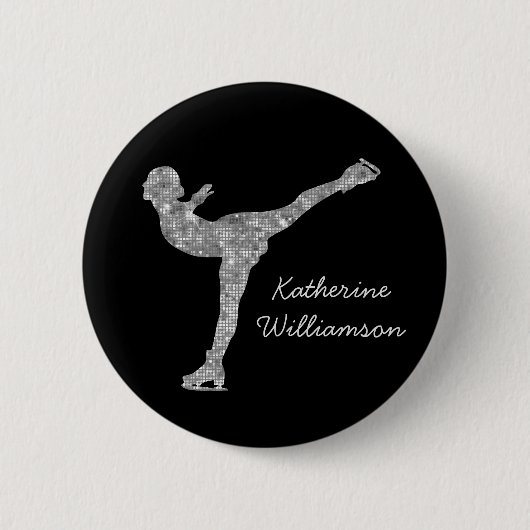 姿カスタムスケートで滑る氷スケートで滑る銀きらめく 缶バッジ (正面)