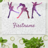 姿スキーターピンクパープルスター – アイススケートで滑るタオル キッチンタオル (折り畳み)