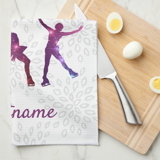 姿スキーターピンクパープルスター – アイススケートで滑るタオル キッチンタオル (四つ折り)
