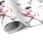 姿スケーターとピンクアイススケート ラッピングペーパー (ロールコーナー)