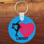 姿スケーターパーソナライズされたキーチェーン – ハート/青 キーホルダー (正面)