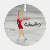 姿スケーターブロンドin赤 ガラスオーナメント (裏面)