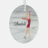 姿スケーターブロンドin赤 ガラスオーナメント (正面右)
