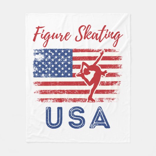 姿スケートで滑るアメリカ国旗のアイススケーター フリースブランケット (正面)