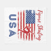 姿スケートで滑るアメリカ国旗のアイススケーター フリースブランケット (正面(横))