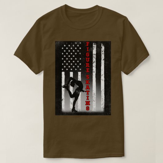 姿スケートで滑るアメリカ国旗の黒 Tシャツ (デザイン正面)