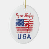 姿スケートで滑るアメリカ国旗チーム セラミックオーナメント (右)