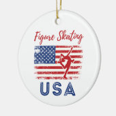 姿スケートで滑るアメリカ国旗チーム セラミックオーナメント (左)