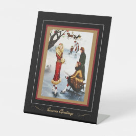 姿スケートで滑るアールデコクリスマスレディ 台座サイン