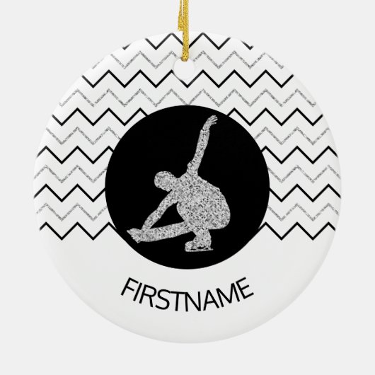 姿スケートで滑るオーナメント – 黒銀(男性) セラミックオーナメント (裏面)