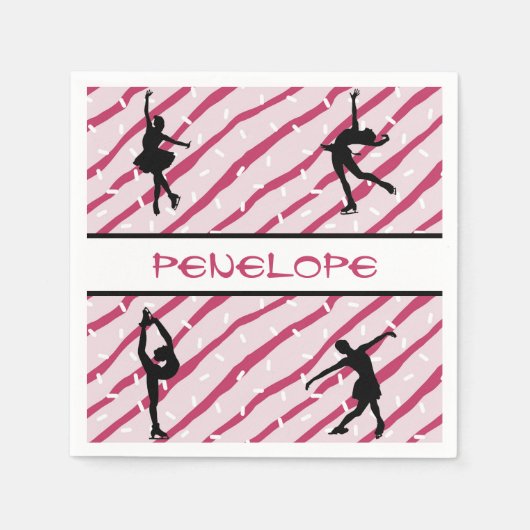 姿スケートで滑るガールペパーミントスプリンクルピンク スタンダードカクテルナプキン (正面)