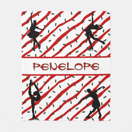 姿スケートで滑るクリスマススプリンクルレッドホワイト フリースブランケット (正面)