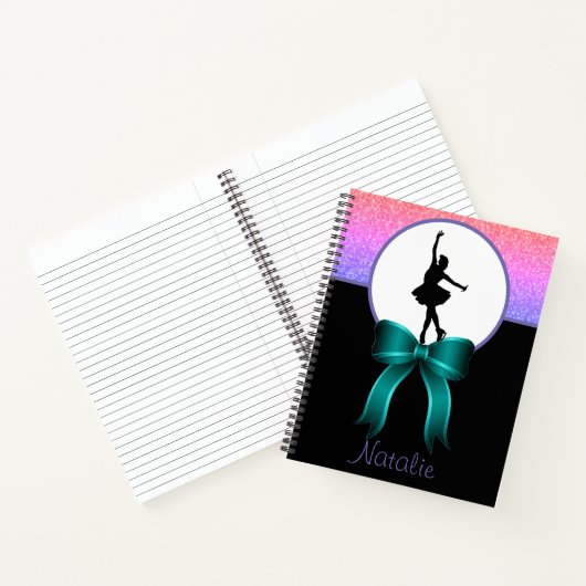 姿スケートで滑るグリッター及びボウノートブック ノートブック (内部)