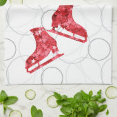 姿スケートで滑るコーチ-レッドスタースケートタオル キッチンタオル (折り畳み)