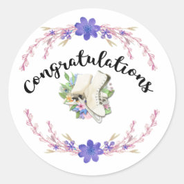 姿スケートで滑るステッカーおめでとう ラウンドシール