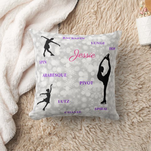 姿スケートで滑るスノーフレークタイポグラフィ装飾用クッション クッション (ブランケット)