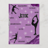 姿スケートで滑るスノーフレークパープルマーブルシルバーグラム ポストカード (正面)