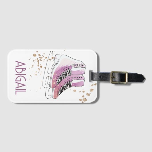 「姿スケートで滑るパーソナライズされた」 ラゲッジタグ (正面横)