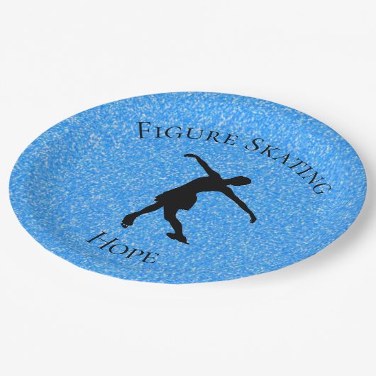 姿スケートで滑るブルースパークル紙プレート（名前あり） ペーパープレート (アングル)