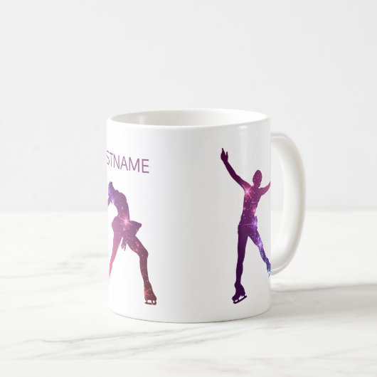 姿スケートで滑るマグ – ピンクと紫のスターウーマン コーヒーマグカップ (正面右)