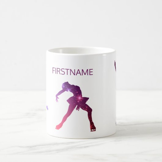 姿スケートで滑るマグ – ピンクと紫のスターウーマン コーヒーマグカップ (中央)