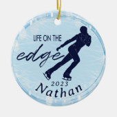 姿スケートで滑るメンズ名前をカスタムする写真 セラミックオーナメント (正面)