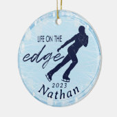 姿スケートで滑るメンズ名前をカスタムする写真 セラミックオーナメント (左)