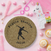 姿スケートで滑る金ゴールドグリッター紙プレート（名前あり） ペーパープレート (パーティー)