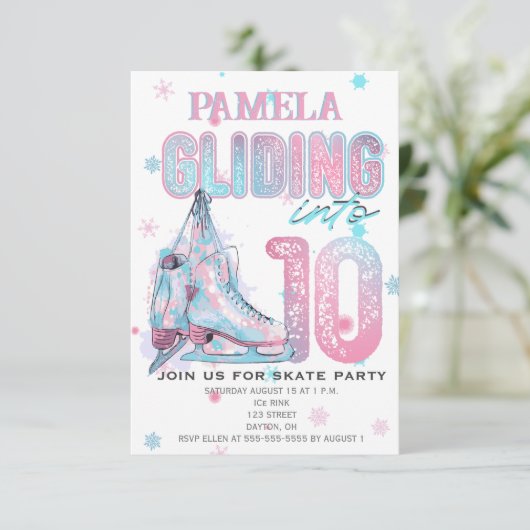 姿スケートで滑る10th誕生日パーティーへの招待 招待状 (スタンド正面)