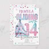 姿スケートで滑る14th誕生日パーティーの招待 招待状 (正面/裏面)