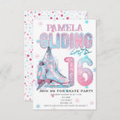 姿スケートで滑る16th誕生日パーティーの招待 招待状 (正面/裏面)