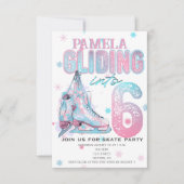 姿スケートで滑る6th誕生日パーティーの招待 招待状 (正面)