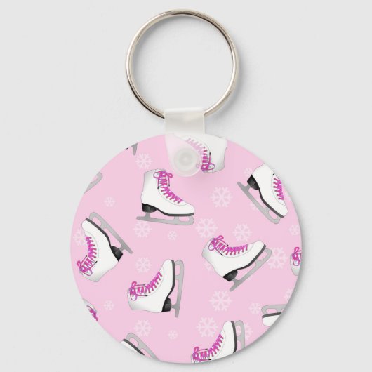 姿スケートで滑る – アイススケートピンクと雪片 キーホルダー (正面)