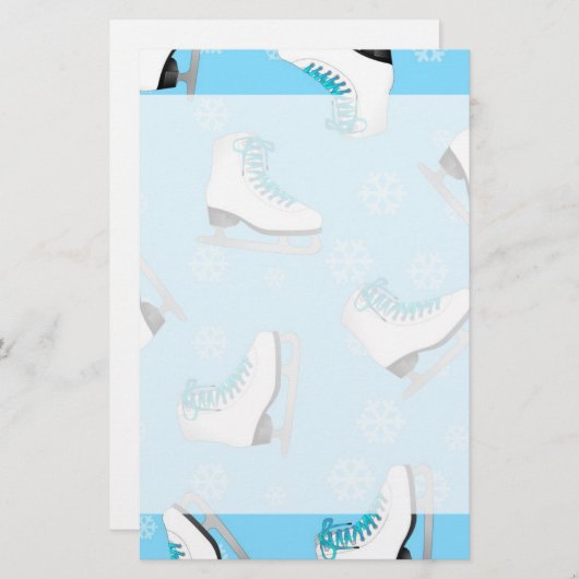 姿スケートで滑る – アイススケートブルーと雪片 便箋 (正面/裏面)