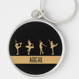 "姿スケートで滑る"女の子金ゴールド キーホルダー