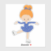 姿スケートで滑る、氷スケートで滑るガール、オレンジヘア シール (シート)