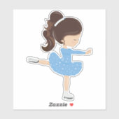 姿スケートで滑る、氷スケートで滑るガール、ブラウンヘア シール (シート)